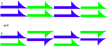 Wallpaper friezes using the half-arrow shape. These patterns demonstrate symmetry.