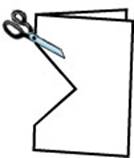 Diagram showing scissors cutting a triangle from the folded edge of the square piece of paper.