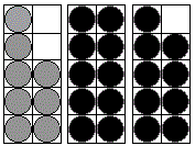 This image shows three tens frames, one with 8 dots, one with 10 dots, and one with 9 dots.