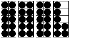 This image shows four tens frames, three with 10 dots, and one with 7 dots.