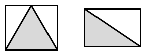An equilateral triangle in a square, and a right-angle triangle in a rectangle.