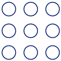A square arrangement of 9 circles.