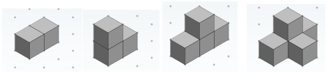 Four cube-models of increasing complexity represented on isometric paper.
