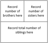   A piece of paper divided into one-half (to record the total number of siblings) and two-quarters (to record the number of brothers and sisters).
