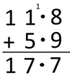 Standard written algorithm used to solve 11.8 + 5.9.