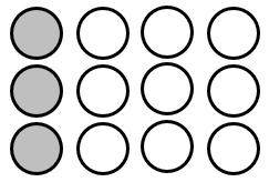 A set of 12 circles. 3 are shaded in.