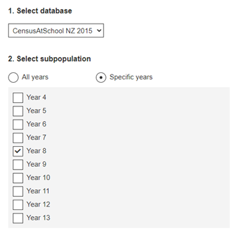 Image showing database and subpopulation selection.