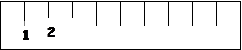 A strip partitioned into centimetres, with 1 and 2 labelled.