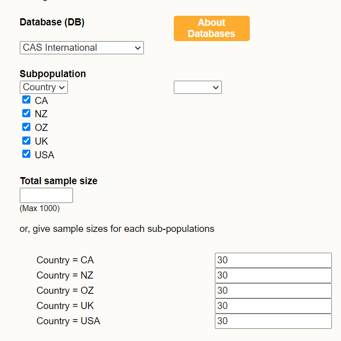Census At School Database start screen